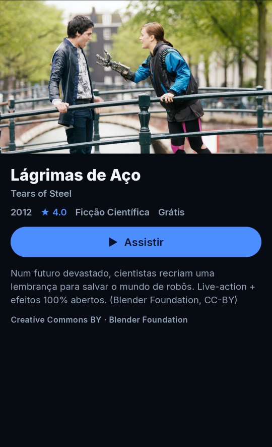 Antena Play en Android: la ficha del corto Tears of Steel, con el crédito de la licencia